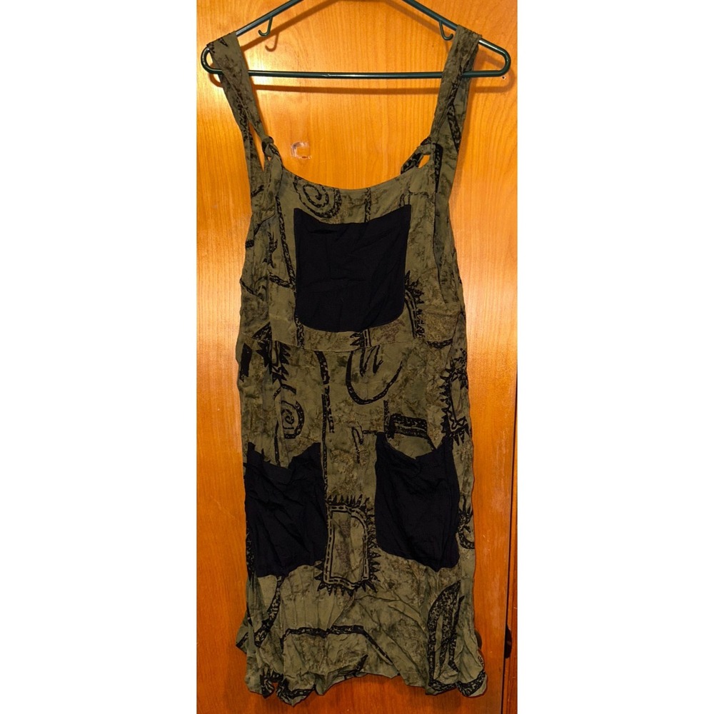 Colors Artwear Green Black One Size Rayon Overall Dress with Pockets